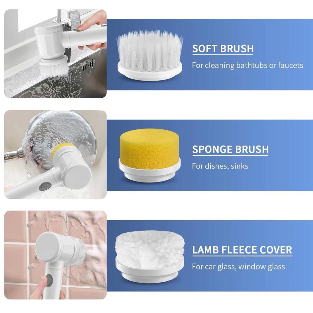 B Grade 5 in 1 Electric Cleaning Spin Brush with Multiple Replaceable Heads