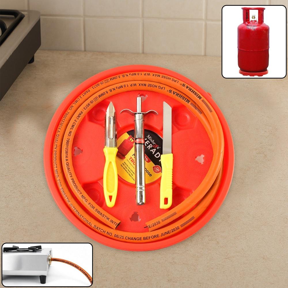 5-Piece Multipurpose LPG Kitchen Combo Set with Gas Pipe, Trolley & Tools