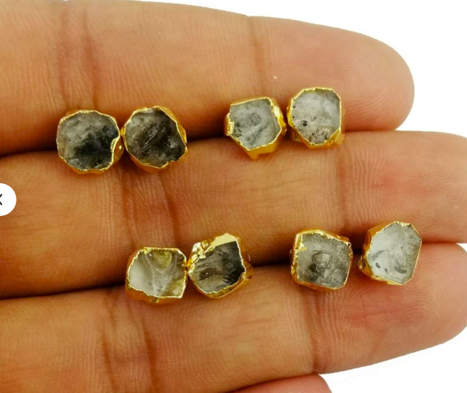 Herkimer Diamond Raw Gemstone Stud Earring