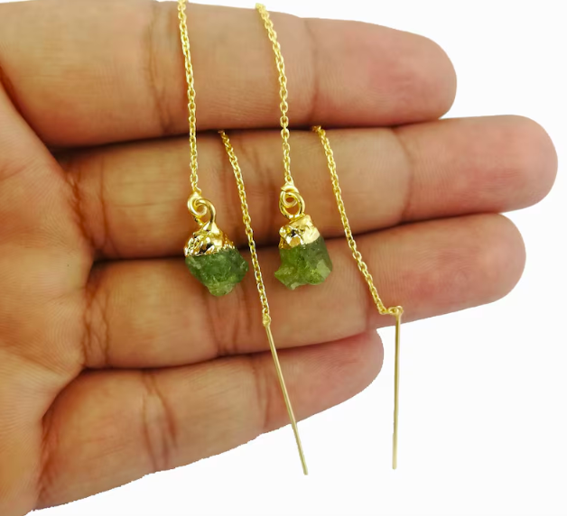 Peridot Raw Gemstone Gold Vermeil Threader