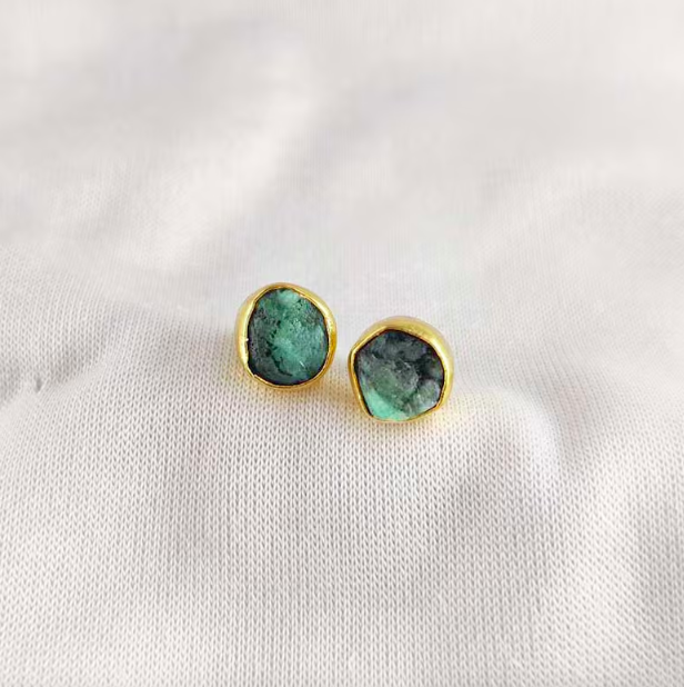 Raw Emerald Ear Stud