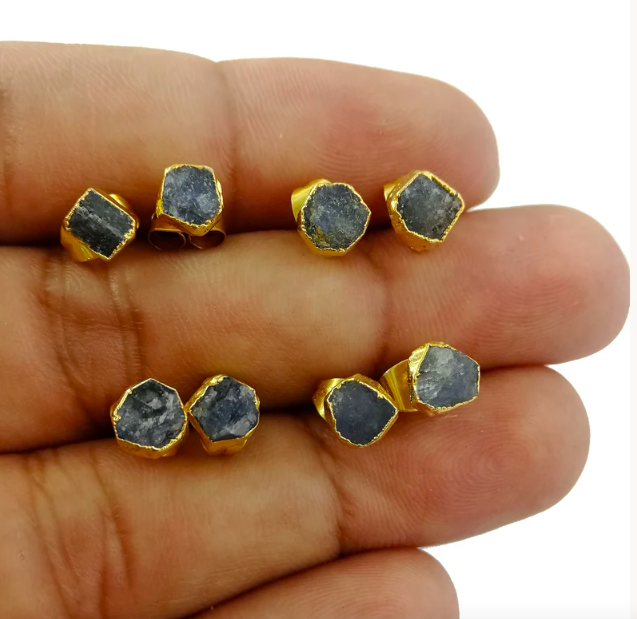 Sapphire Raw Gemstone Tiny Stud Earring