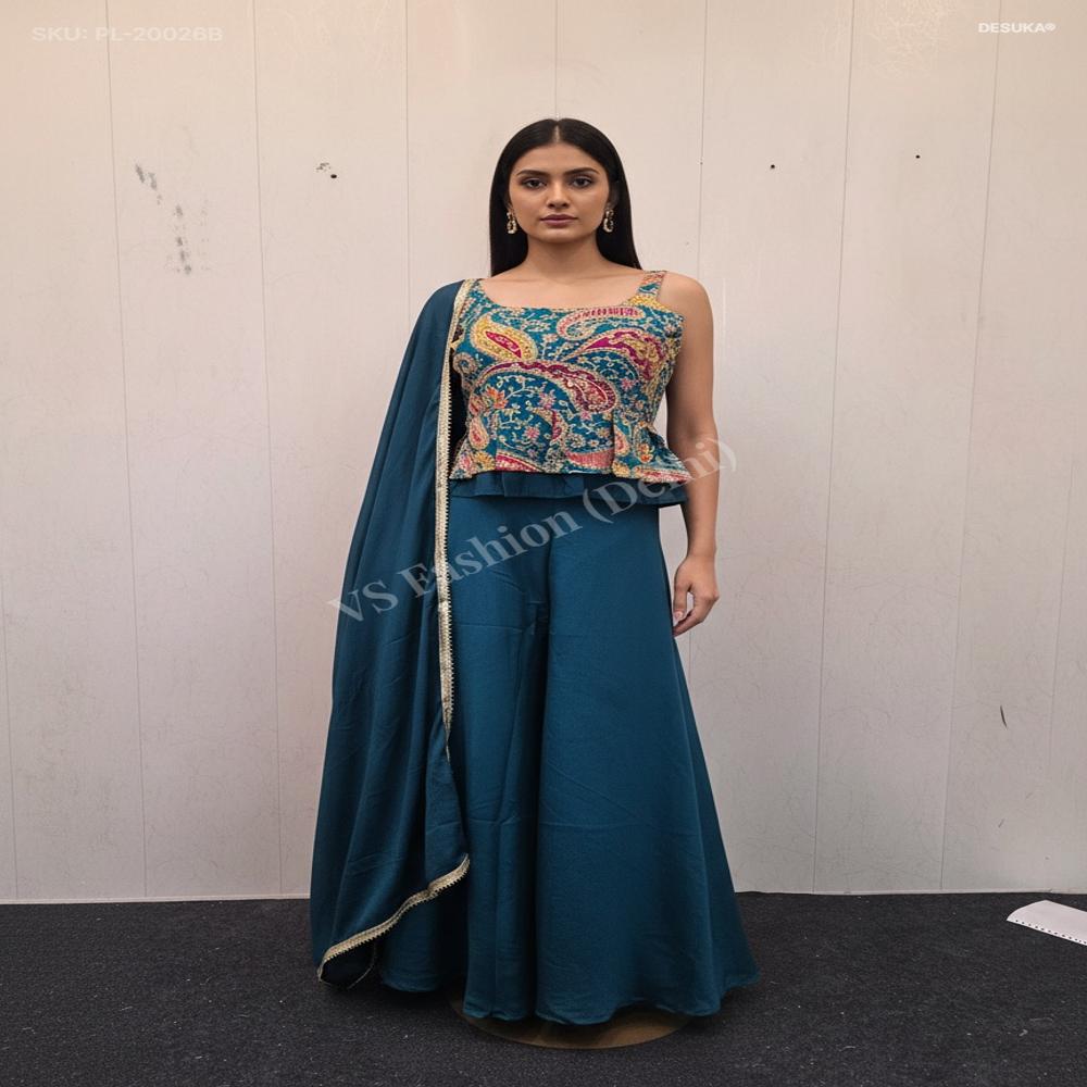 Girlish Palazzo Suit - Color: Teal Blue