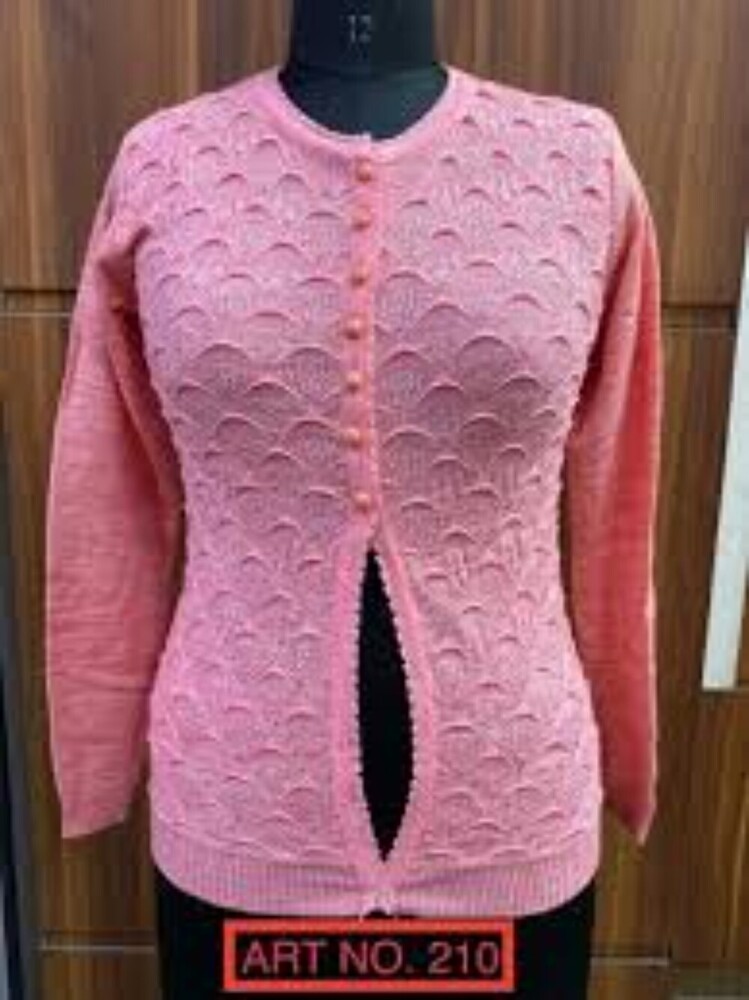 Ladies Baby Pink Woolen Cardigan