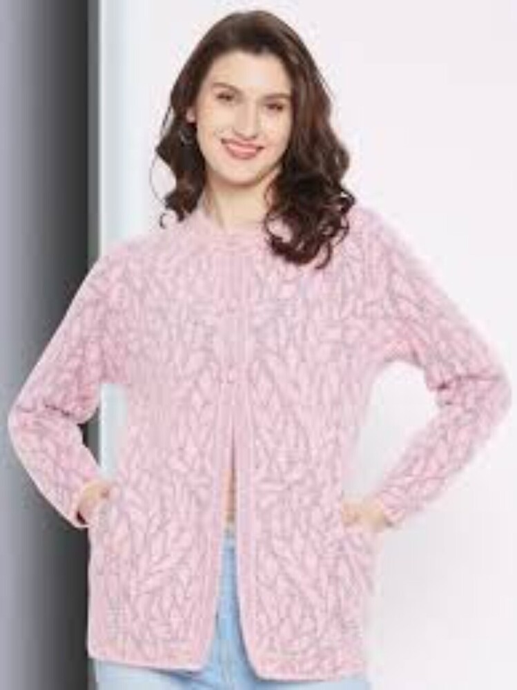 Ladies Baby Pink Woolen Cardigan