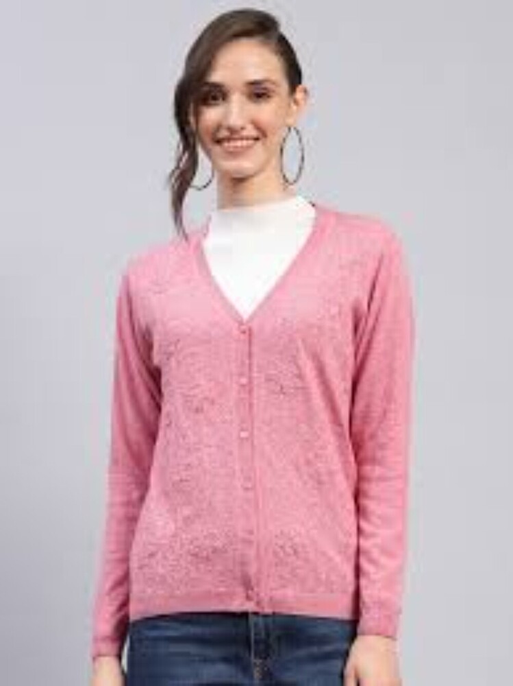 Ladies Pink Woolen Cardigan