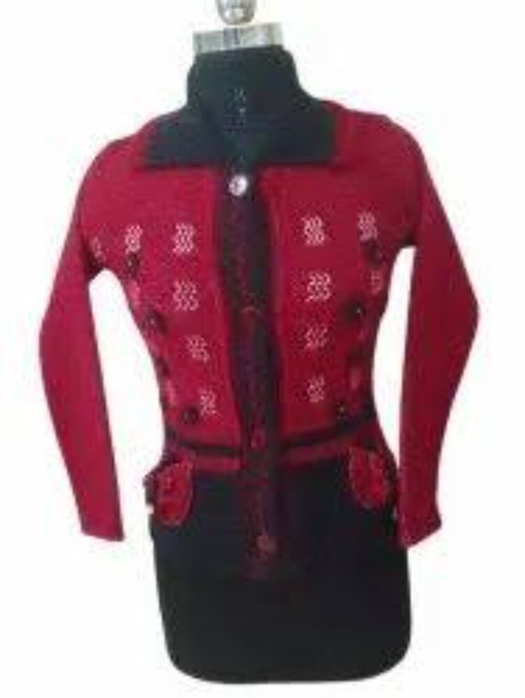 Ladies Red and Black Woolen Cardigan