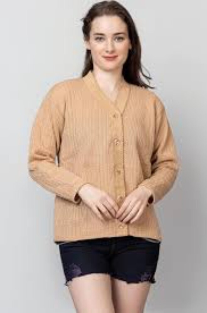 Ladies Beige Woolen Cardigan