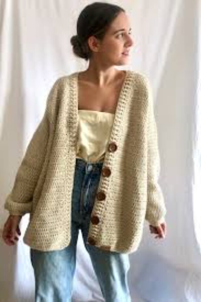 Ladies Beige Woolen Cardigan