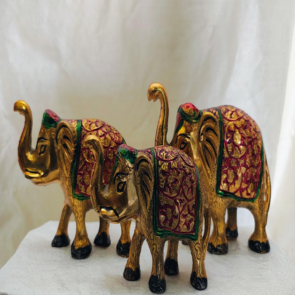 Metal Elephant Statues - Set of 3