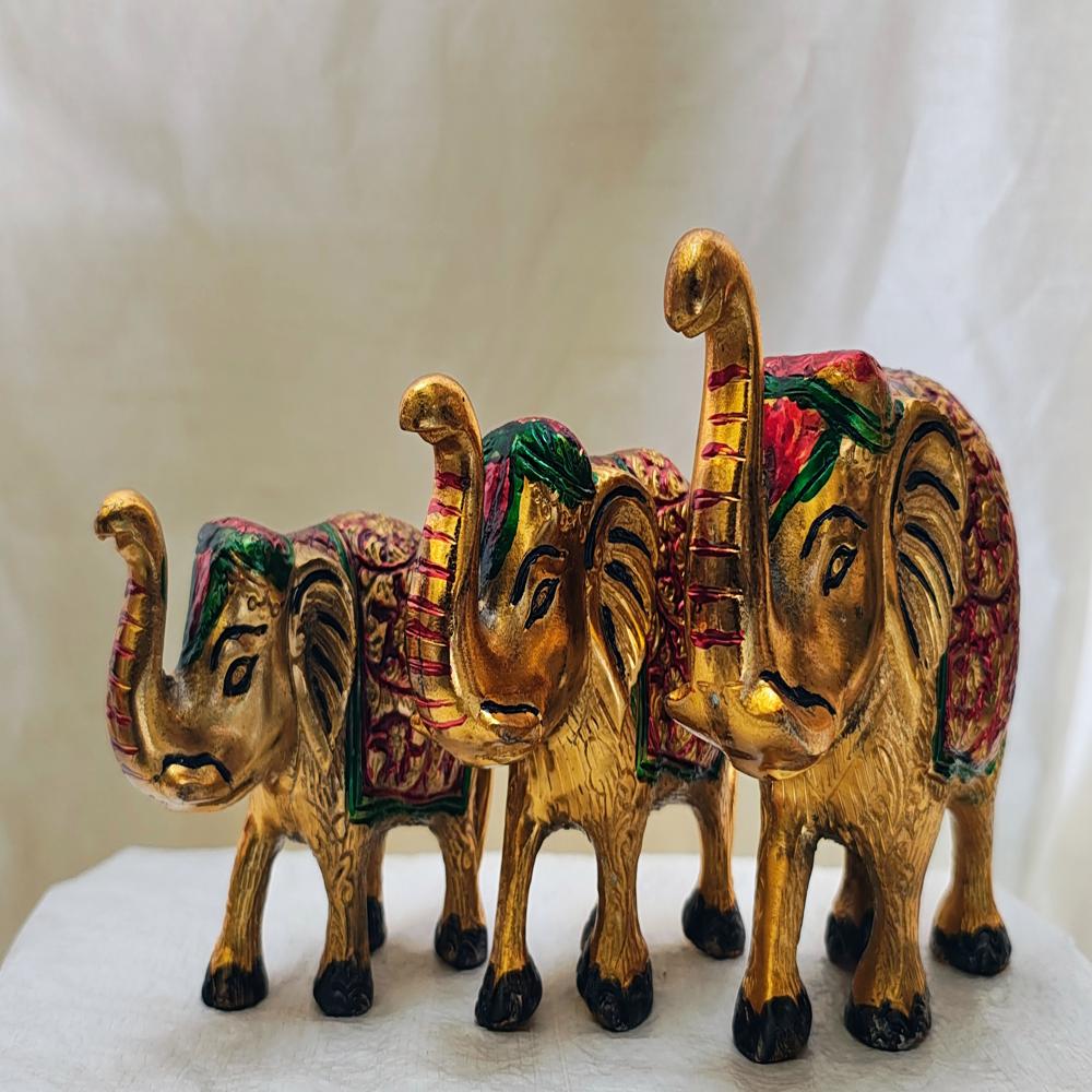 Metal Elephant Statues - Set of 3