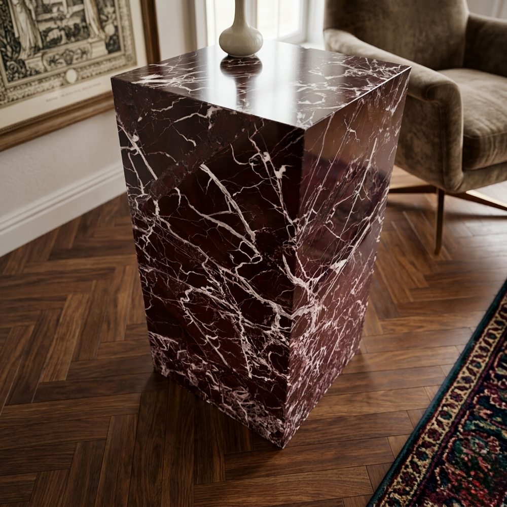 Red Levanto Marble Modern Side Table Plinth for Living Room Furniture