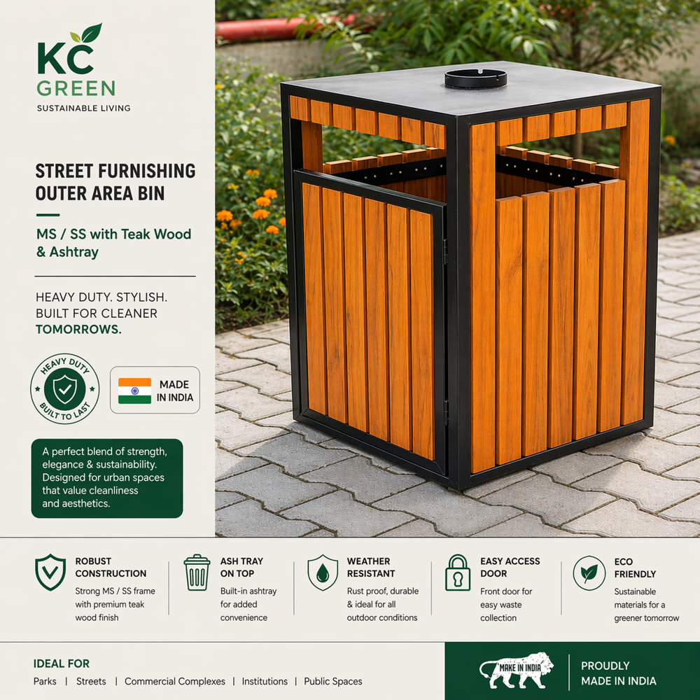 Outdoor Wooden Waste Bin