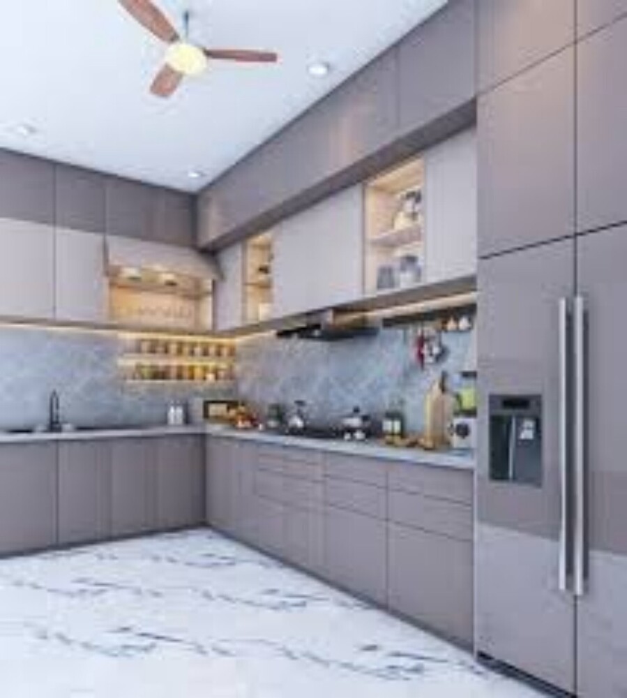 Pvc Modular Kitchen - Modern Indian Style Kitchen With Solid Wood Doors, Abs Finish, Stainless Steel Countertop & Carpenter Assembly