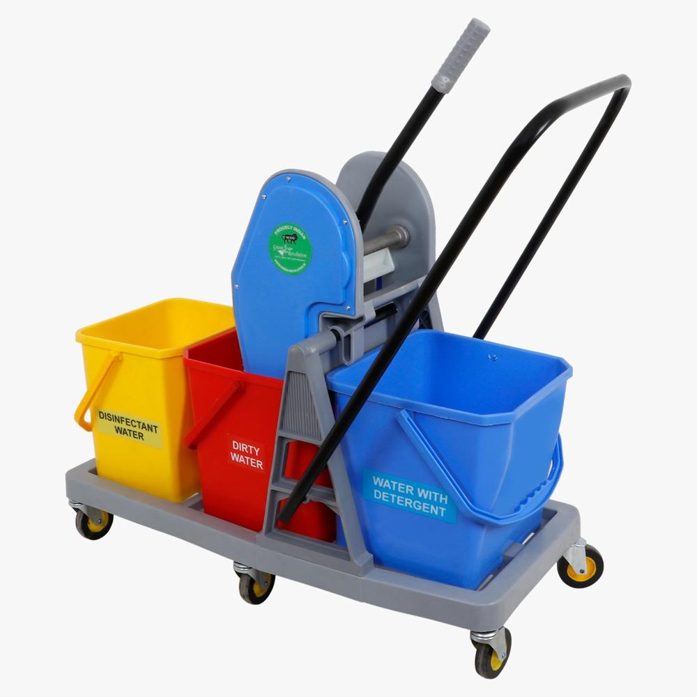 Tripple Bucket Mop Wringer Trolley