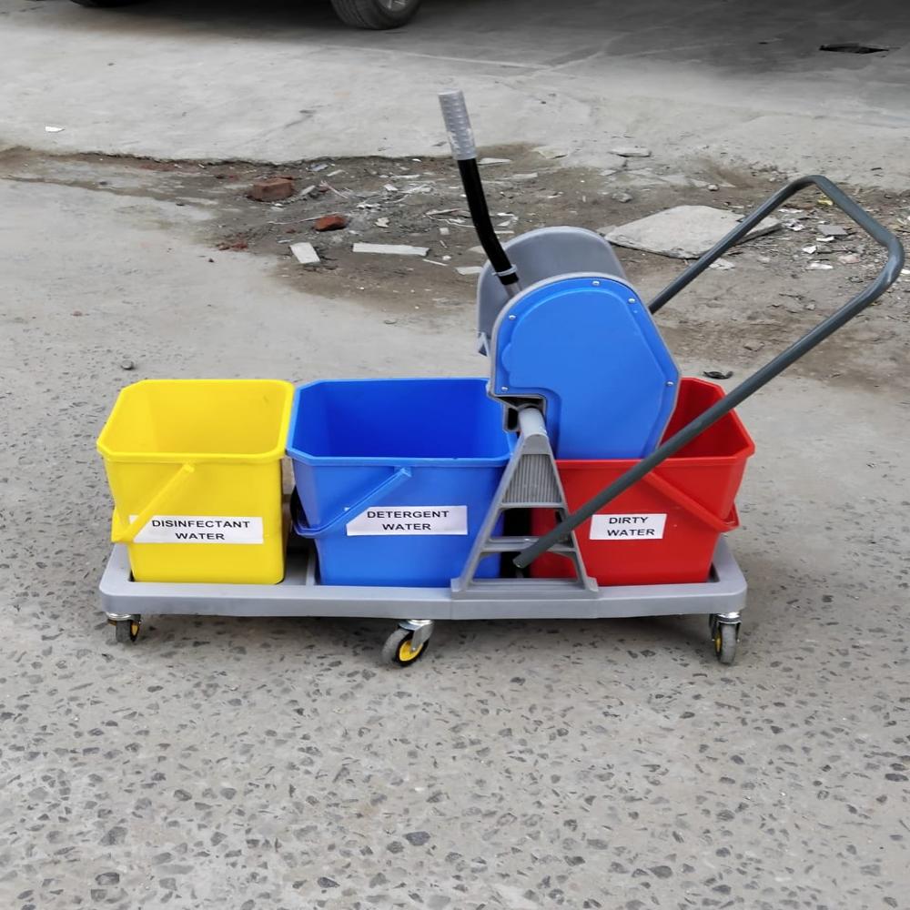 Tripple Bucket Mop Wringer Trolley