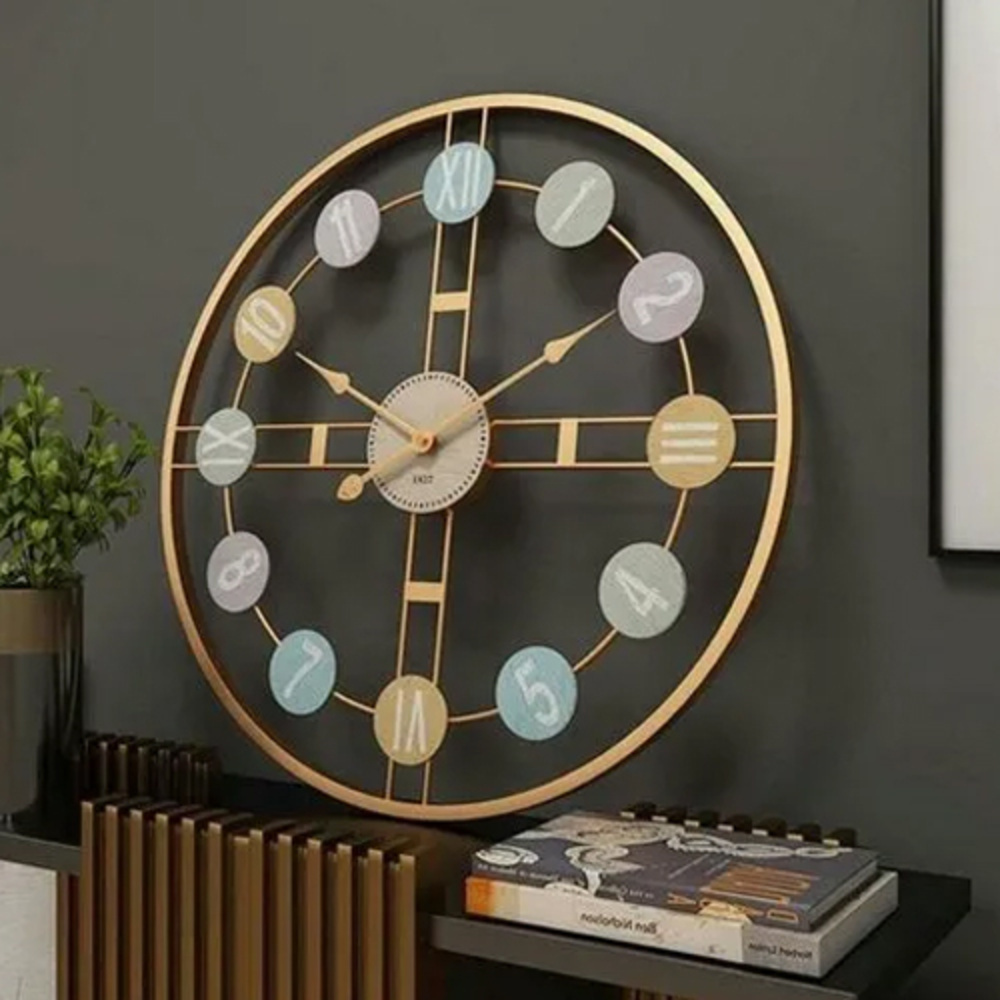 Iron Decorative Wall Clock - Polished Wood, Round Shape, Various Colors Available | Durable Design For Home Aesthetic