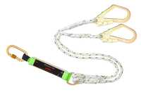 Twisted Rope Energy Absorbing Forked Lanyard - 12mm Polyamide Rope 1.5m, White With Colored Tracers, Corrosion-resistant Steel Hooks, 23kn Tensile Strength