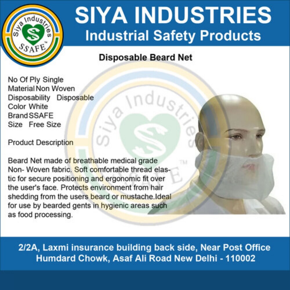 Beard Net - Non Woven Fabric, Free Size, White | Breathable, Soft Elastic Fit, Hygienic Protection For Bearded Gents In Food Processing