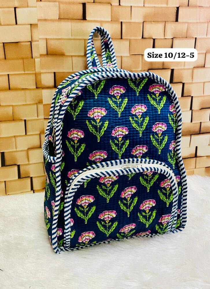 Dark Blue Classic Print Quilted Backpack