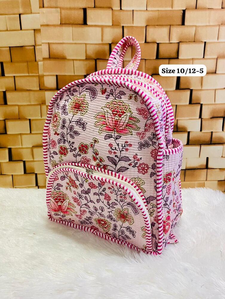 Flower Printed Quilted School Bag