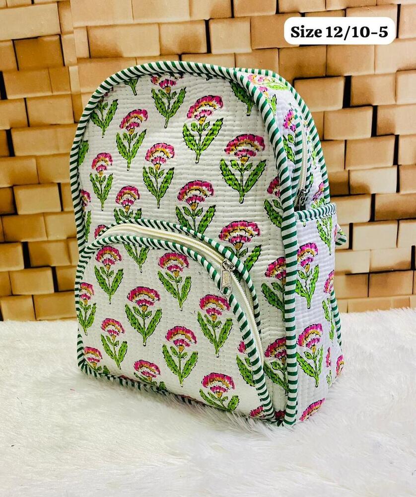 White Green Trendy Printed Quilted Backpack