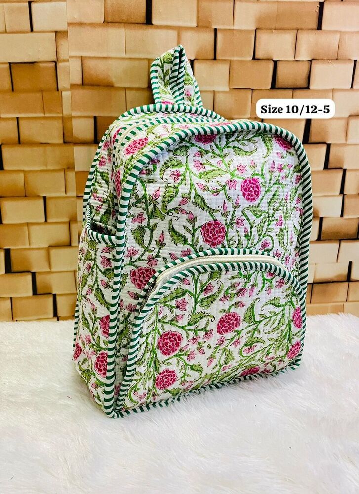 Green Quilted Pattern School Backpack