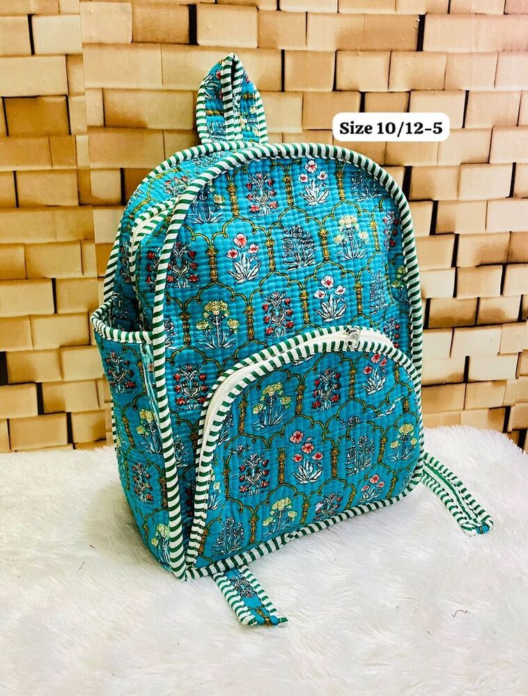 Light Blue Soft Quilted Pattern Backpack
