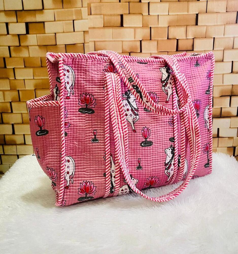 Light Pink Casual Cotton Quilted Carry Bag