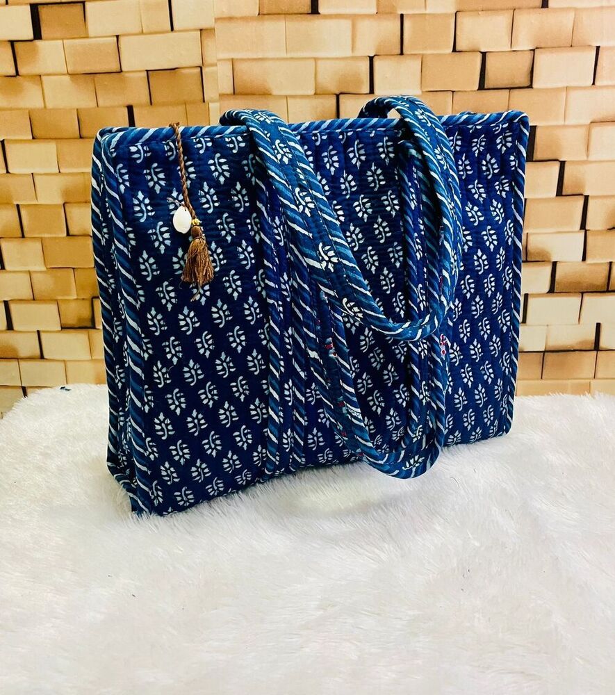 Dark Blue Durable Cotton Quilted Tote Bag