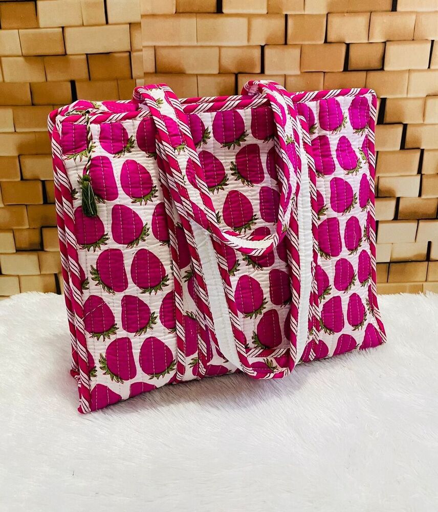 Pink Designer Cotton Quilted Bag