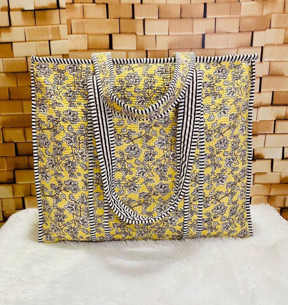 Yellow Printed Quilted Shoulder Bag