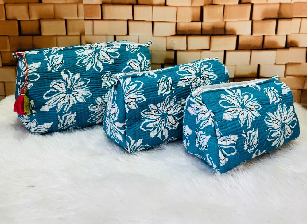 Blue Everyday Cotton Quilted Pouch