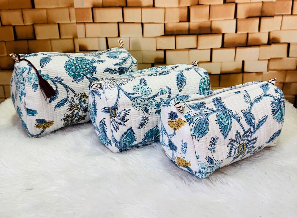 White Soft Cotton Quilted Travel Pouch
