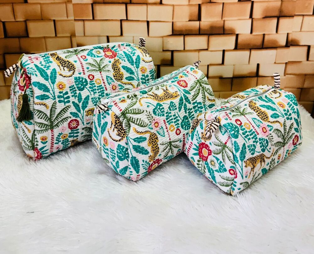 Printed Cotton Quilted Travel Pouch