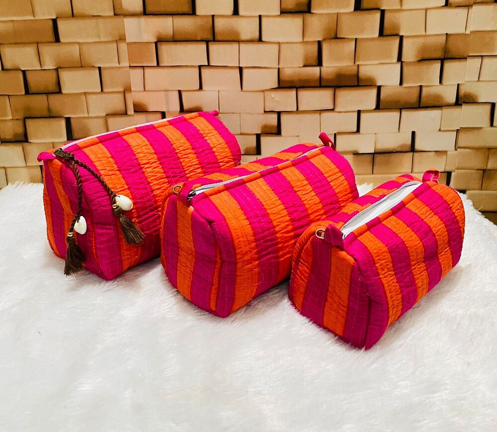 Pink And Orange Multi Purpose Cotton Quilted Pouch