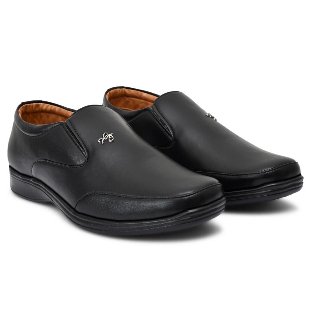Ayurveda Shoes Elite Black Synthetic Formal Slip-On Shoes for Men