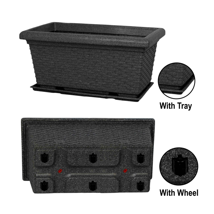 RM10824 Rectangle Miami Planter With Tray And Wheel