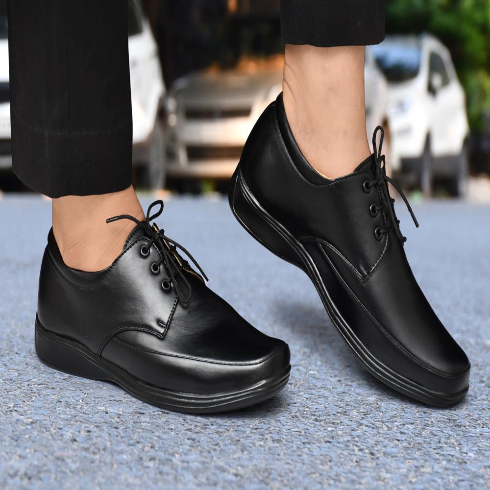 Ayurveda Shoes Men's Premium Synthetic Leather Formal Oxford Shoes - Color: Black