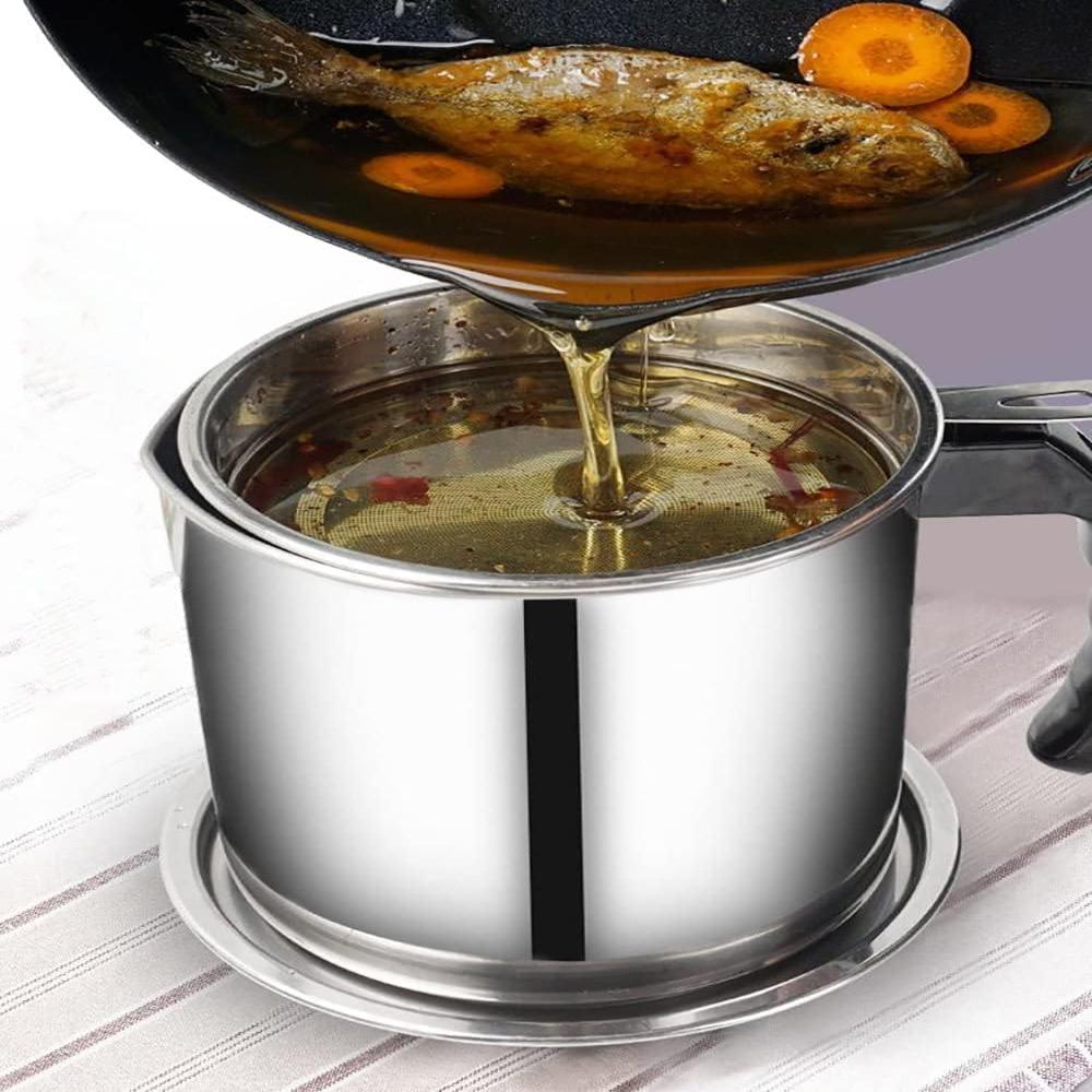 Stainless Steel Oil Strainer Pot With Lid