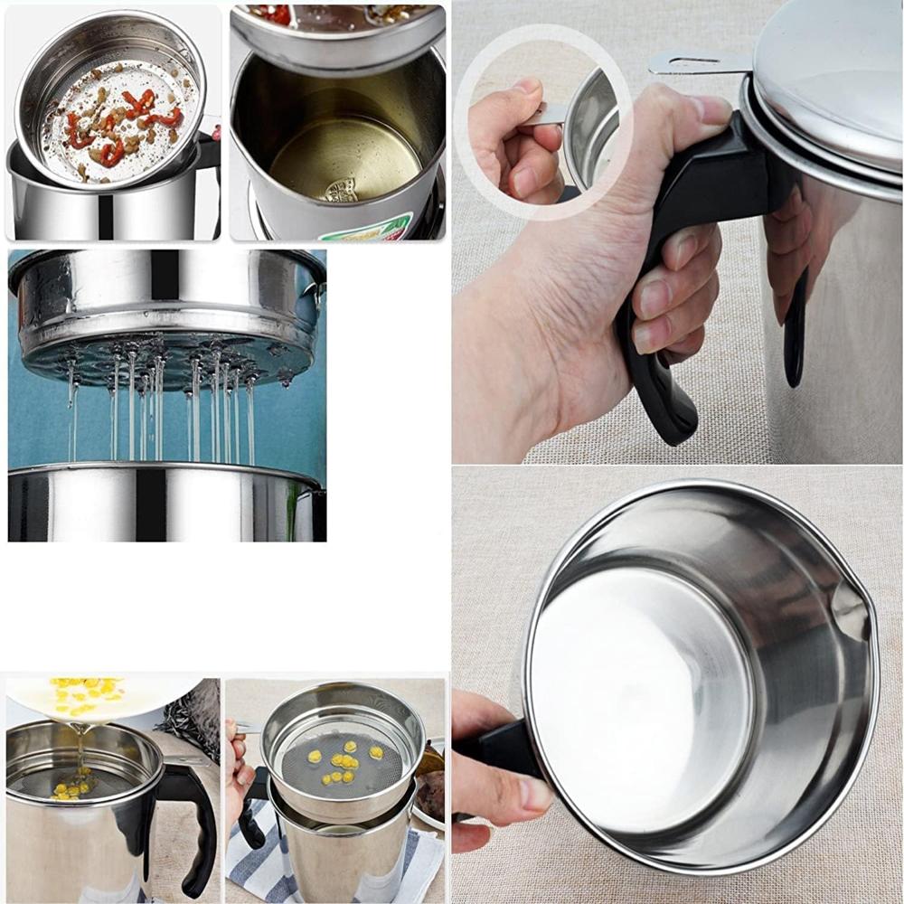 Stainless Steel Oil Strainer Pot With Lid