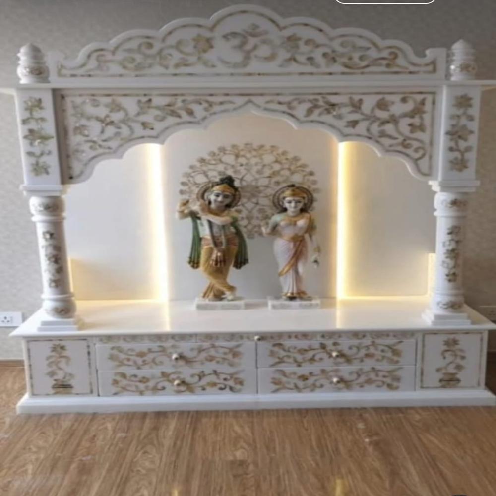 Marble indoor mandir with inlay work