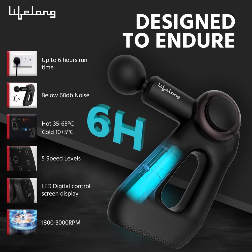 Lifelong LLGM81 Wireless Gun Massager With Hot & Cold Heads|Deep Tissue Massage Gun|Percussion Muscle Massager For