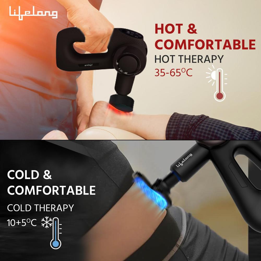 Lifelong LLGM81 Wireless Gun Massager With Hot & Cold Heads|Deep Tissue Massage Gun|Percussion Muscle Massager For