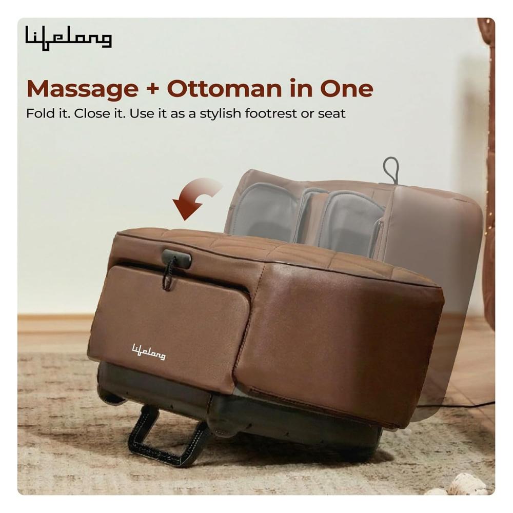 Lifelong LLM963 2 in 1 Foot & Leg Massager Machine & Foldable Ottoman Rest for Home-Pain Relief Massage for Legs-Heat +