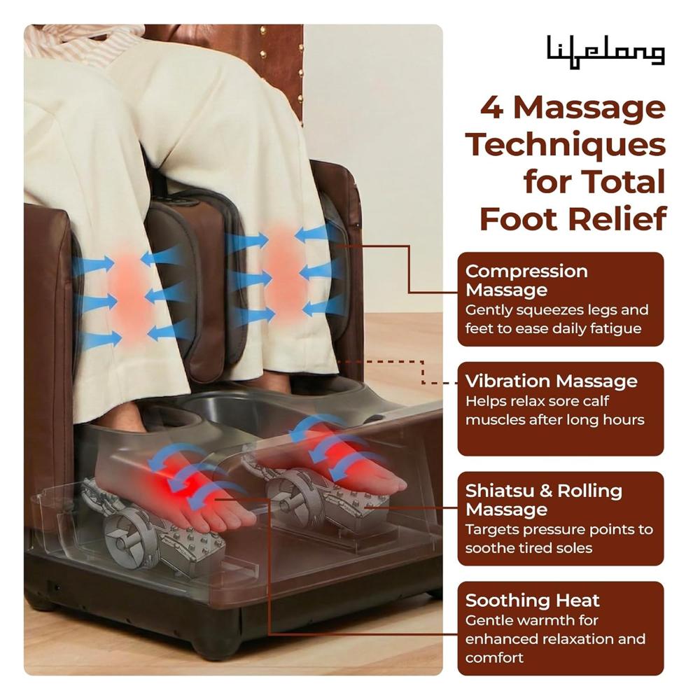 Lifelong LLM963 2 in 1 Foot & Leg Massager Machine & Foldable Ottoman Rest for Home-Pain Relief Massage for Legs-Heat +