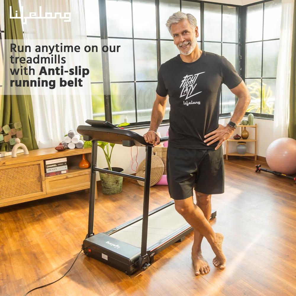 Lifelong LLTM777 Motorized Treadmill for Home - 2.5HP Peak Motor Speed 14km/hr with Bluetooth Speaker, 12 Preset