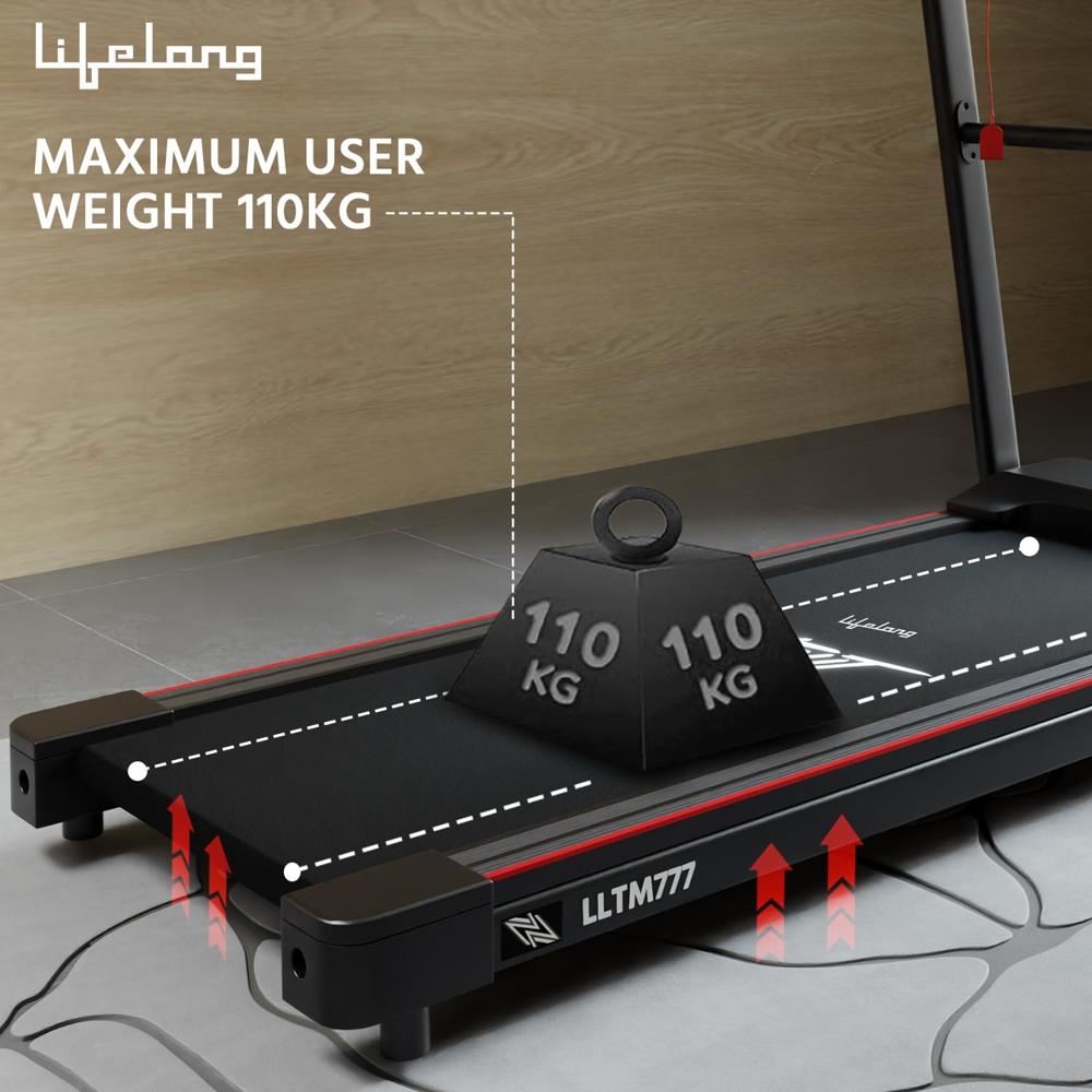 Lifelong LLTM777 Motorized Treadmill for Home - 2.5HP Peak Motor Speed 14km/hr with Bluetooth Speaker, 12 Preset