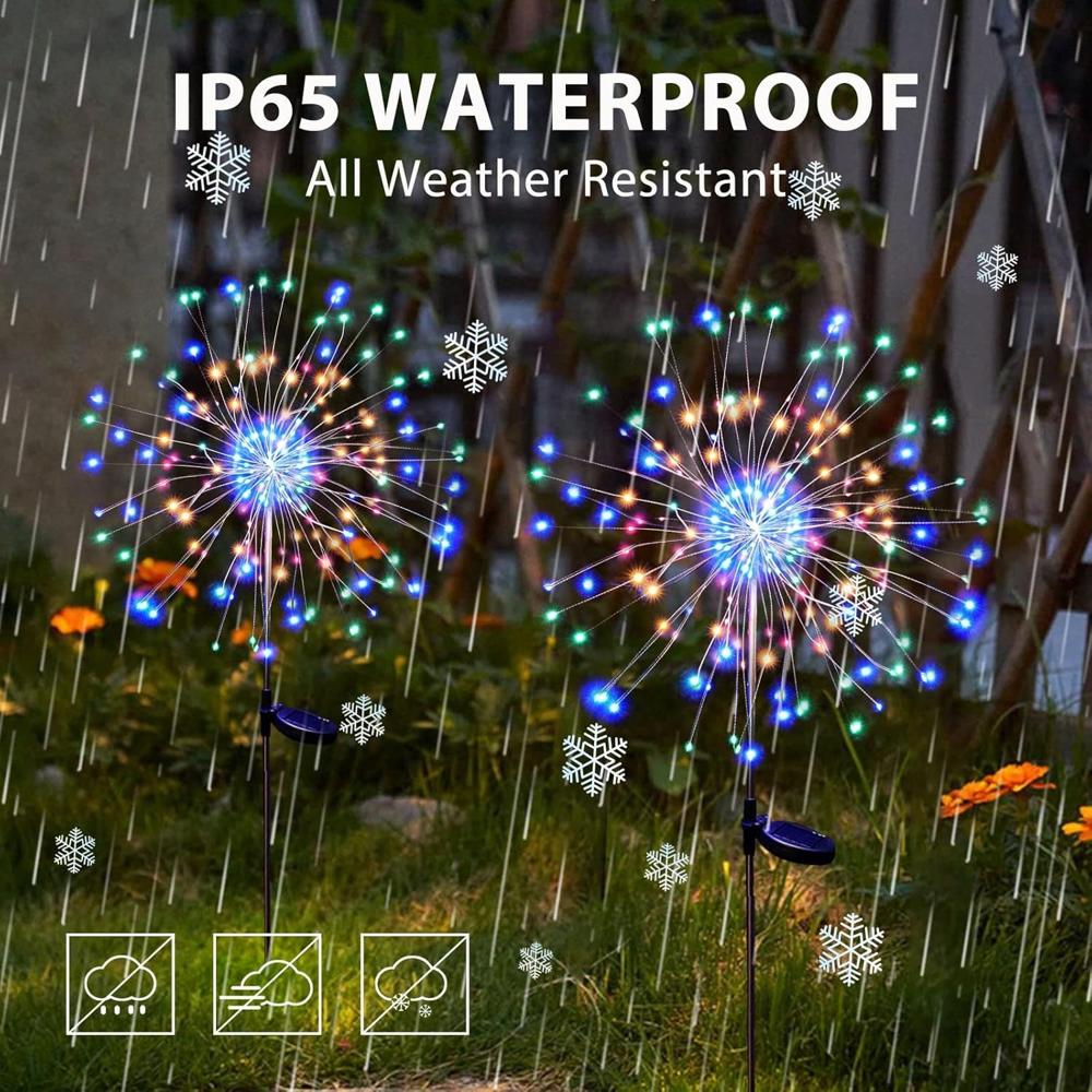 Solar Powered Multicolor Starburst Firework Garden Light Set (2 Pc / 150 LED)