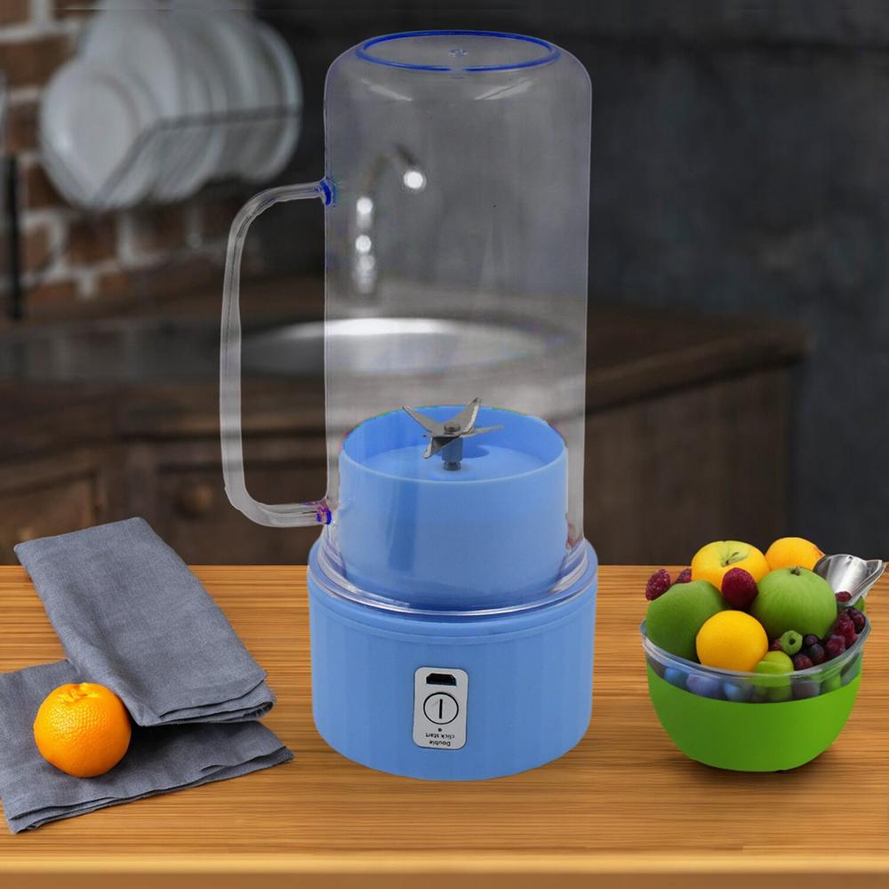 Portable Electric Juicer With Handle & Straw  Usb Rechargeable, 6 Blades (500 Ml) - Color: Mix